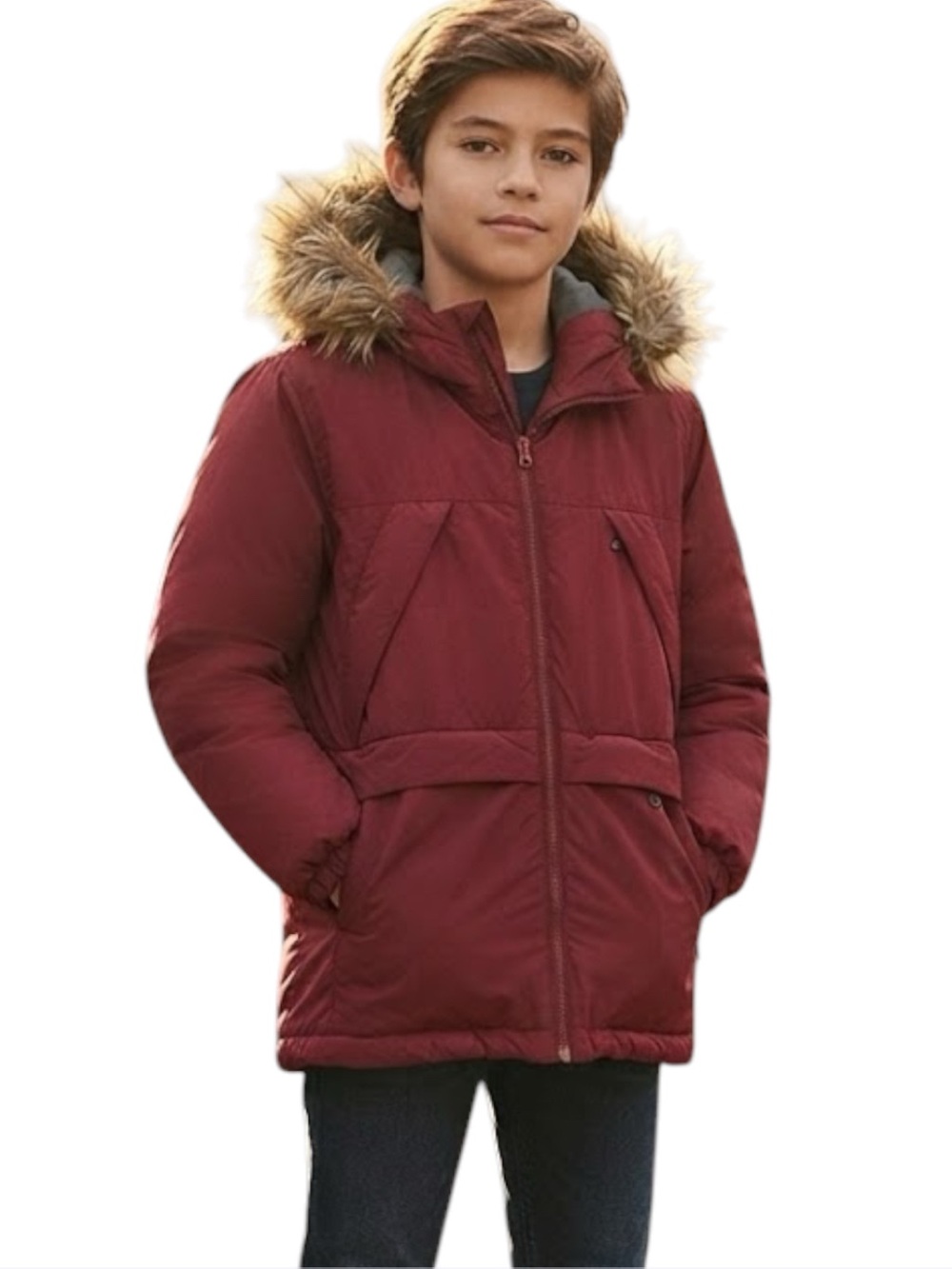 ZARA Kids Winter Hooded Zip-Front Jacket Maroon Red Boys 10Y